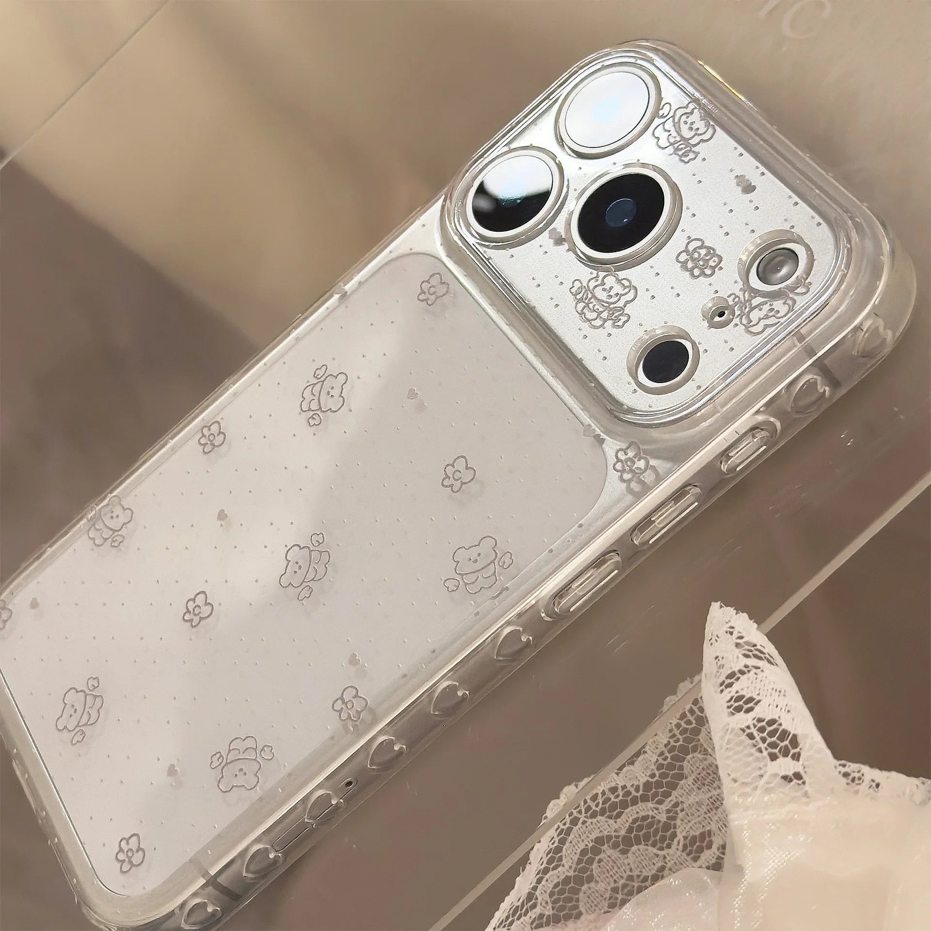 Korean Polka Dots Cartoon Bear Graffiti Soft Phone Case For iPhone