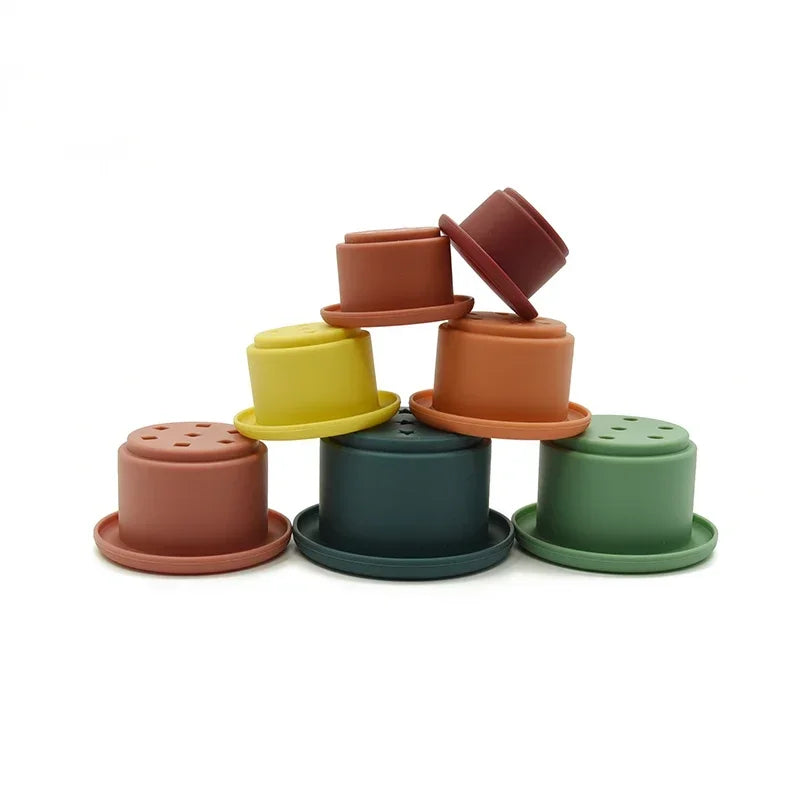Silicone Stacking Cups – Colorful Montessori Educational Toys for Bath and Play