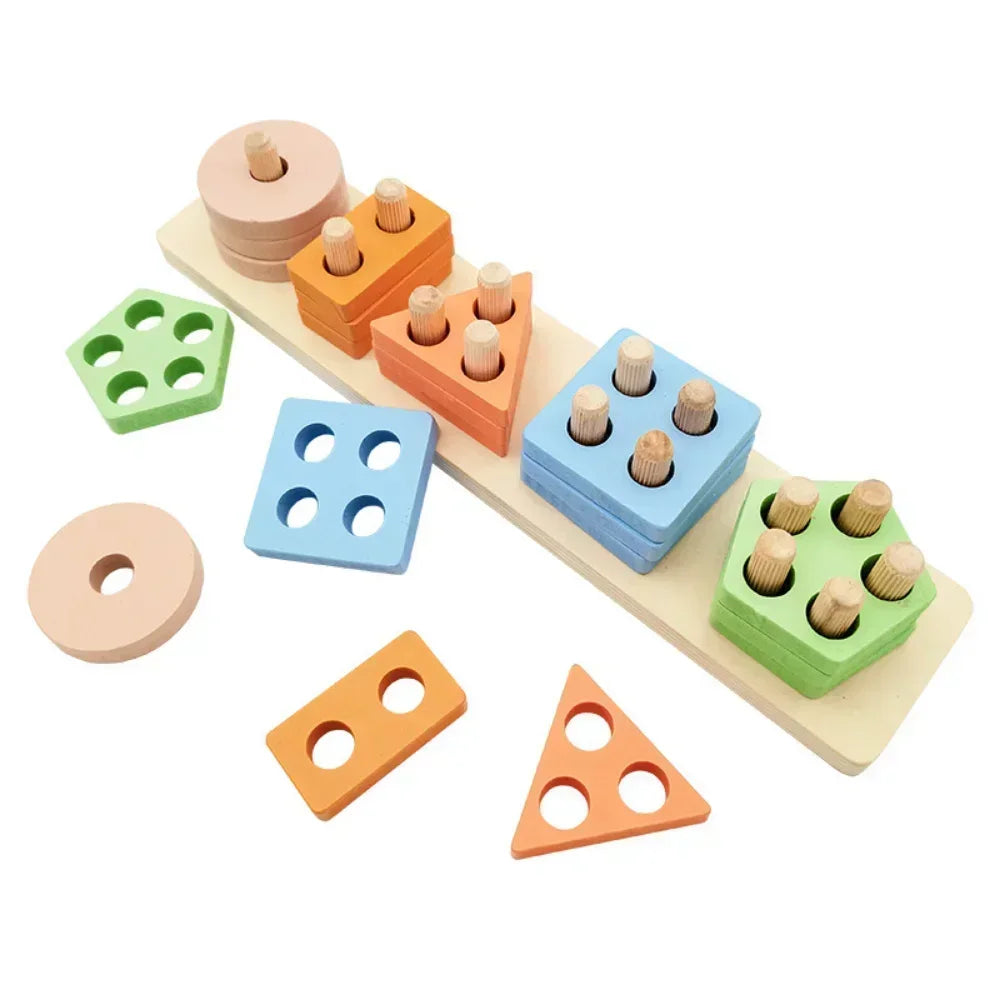 Wooden Shape Sorting Toy โ Educational Stacking Blocks for Kids