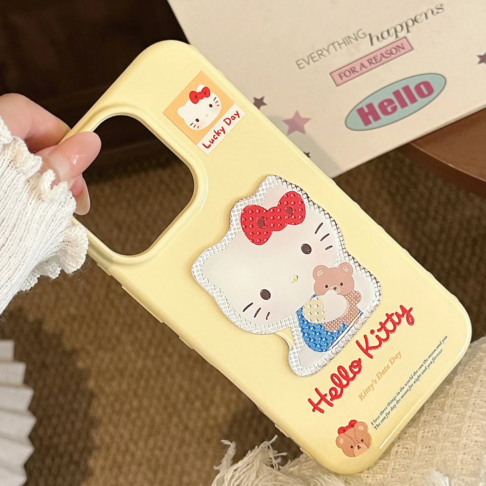 Korean 3D Cartoon Hello Kitty With Wrist Chain Soft Phone Case For iPhone