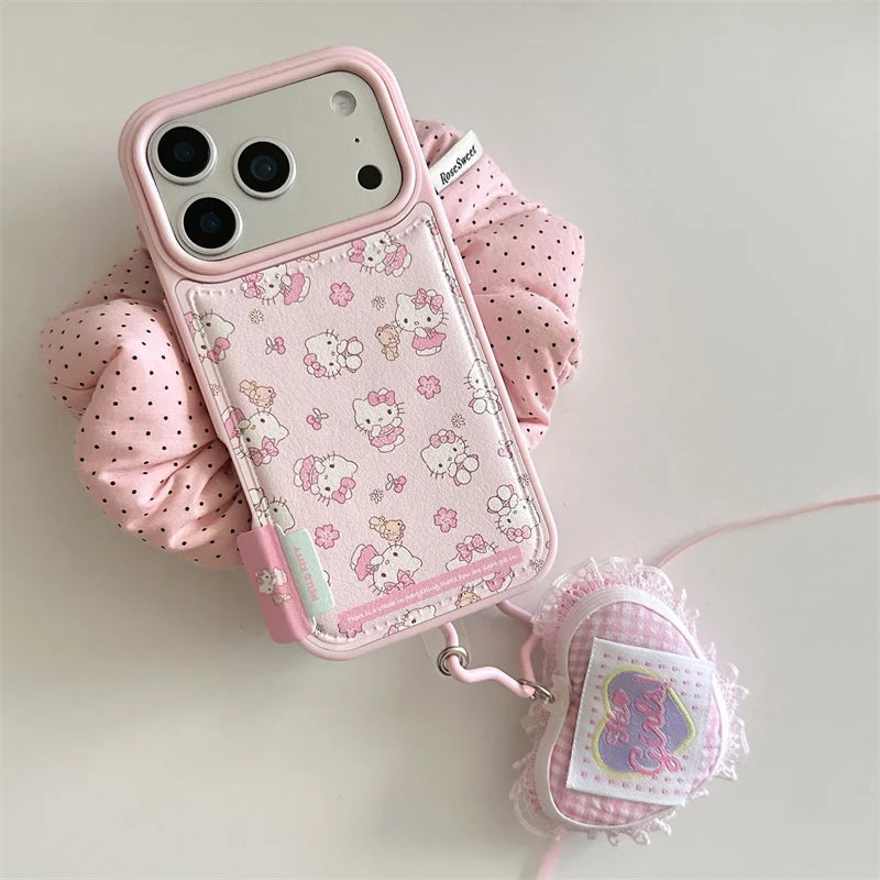 Fashion Cute Pink Hellokitty Leather Phone Case For iPhone