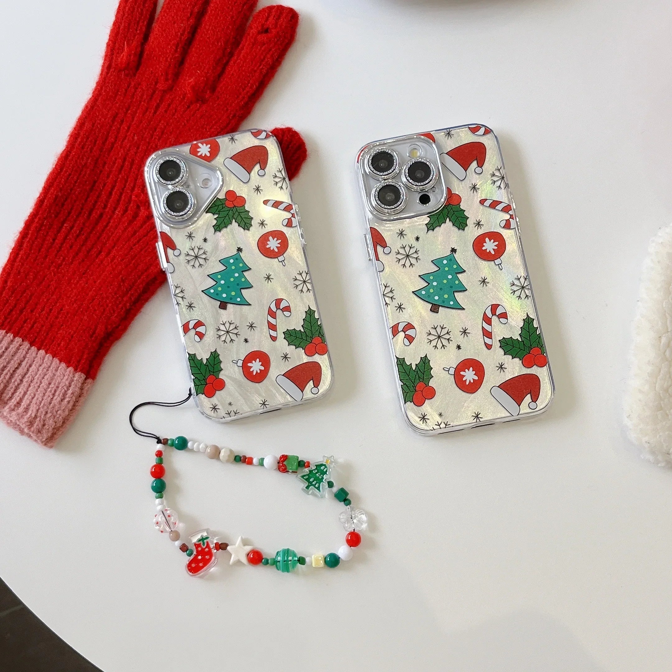 Cute Christmas Tree Cane Feather Veil Phone Case