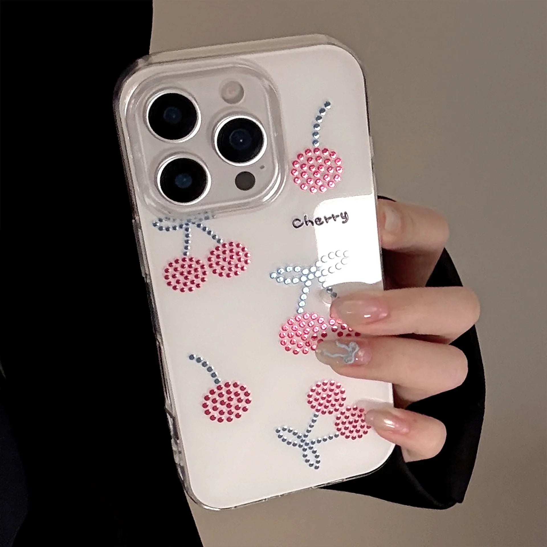 Korean Sparkling Diamond Cherry Phone Case For iPhone