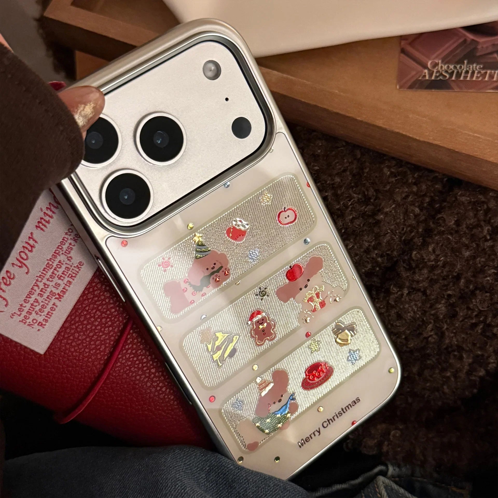 Korean Christmas Style Cartoon Puppy Silver Edge Plating Phone Case For iPhone