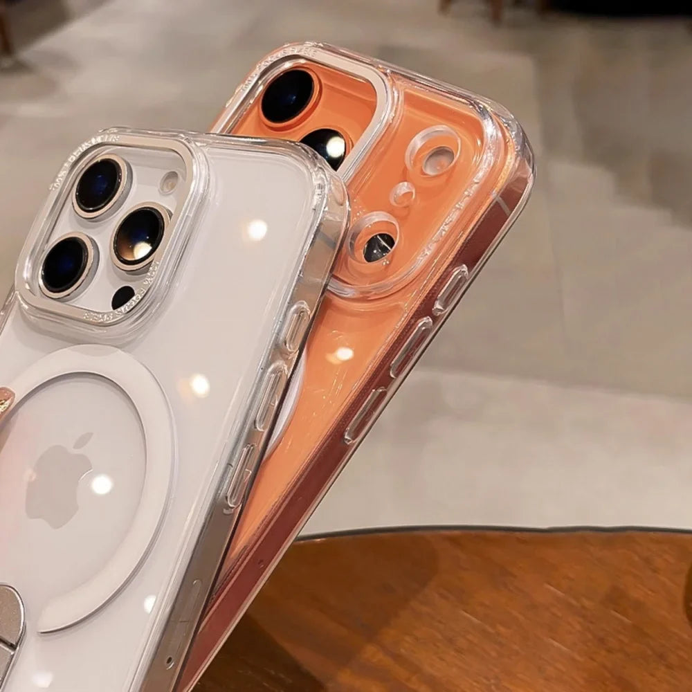 Folding Stand Holder Wireless Charging Phone Cases For iPhone