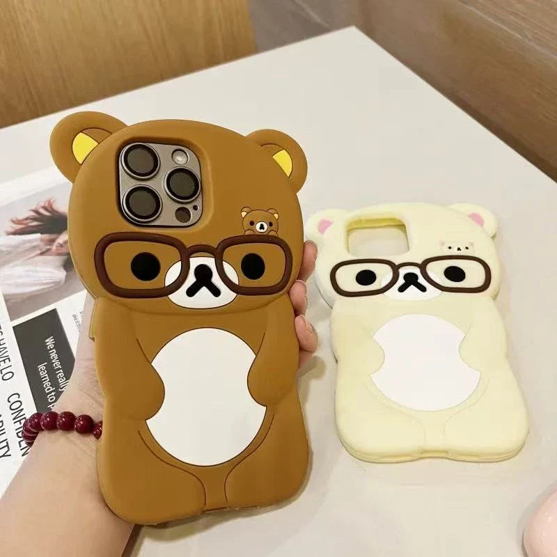 3D Rilakkuma Bear Glasses Phone Case For iPhone