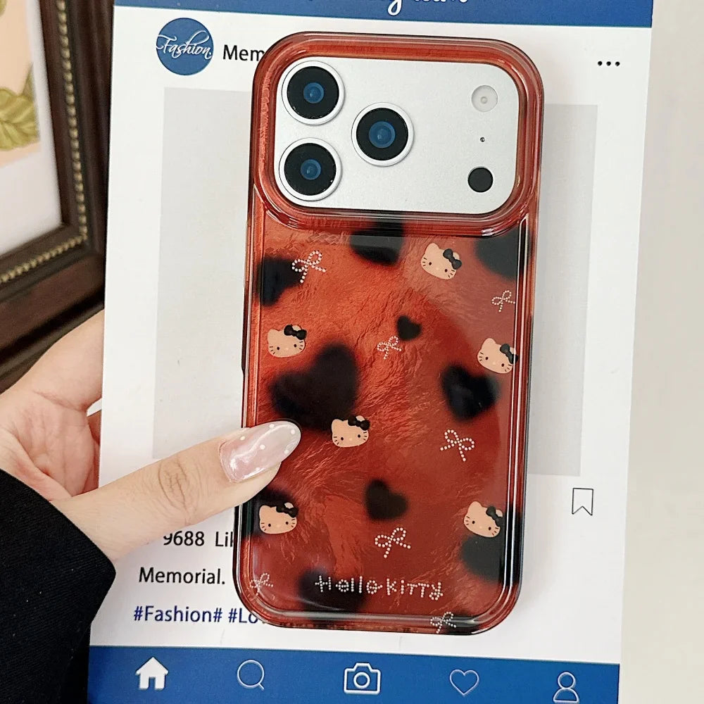 Luxury Cute All Inclusive Brown Bottom Leopard Print Bow Kitty Case Phone For iPhone