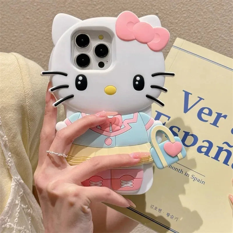3D Cartoon Kuromi Hello Kitty Melody Handbag Silicone Phone Case For iPhone