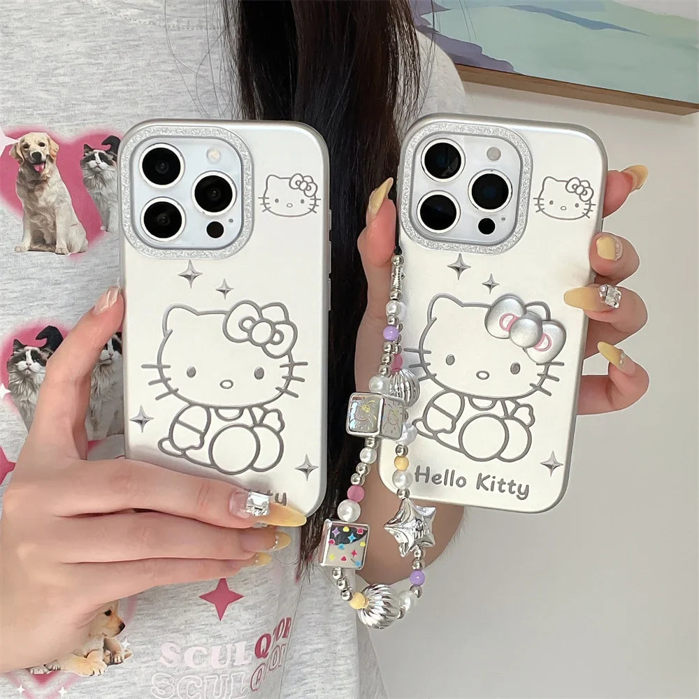 Luxury Glitter Hello Kitty Silver Phone Case For iPhone