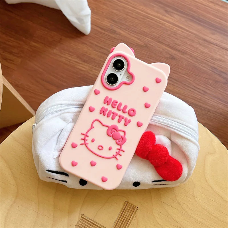 Cute Cartoon Bowknot Hello Kitty Love Heart Soft Silicone Phone Case For iPhone