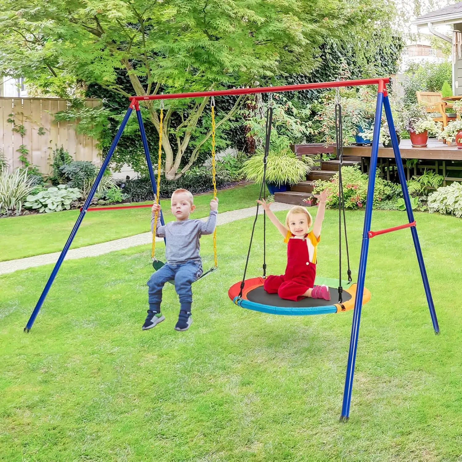 7-in-1 Outdoor Swing Set with Monkey Bar