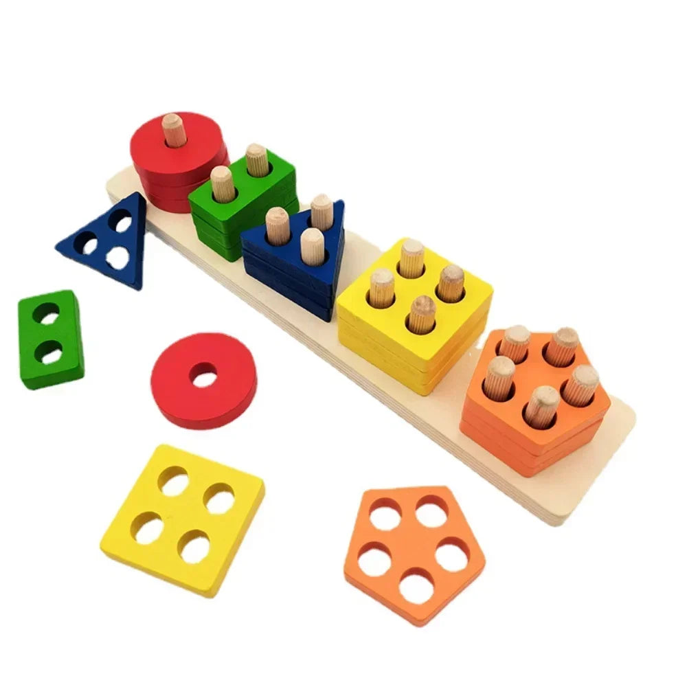 Wooden Shape Sorting Toy โ Educational Stacking Blocks for Kids