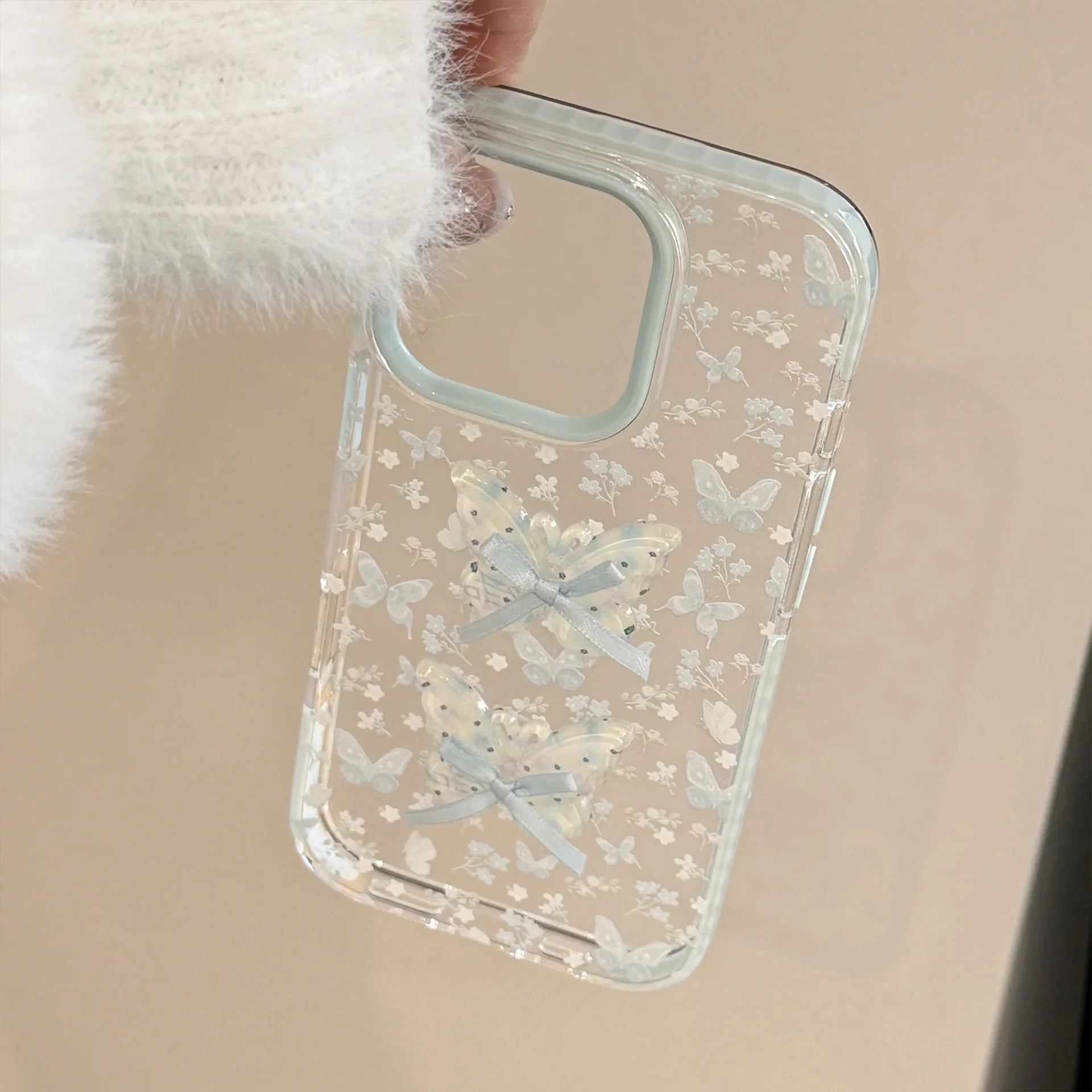 Korean Full Screen Flowers 3D Butterfly Bowknot Soft Phone Case For iPhone