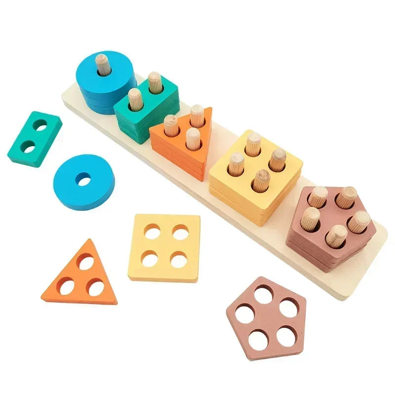 Wooden Shape Sorting Toy โ Educational Stacking Blocks for Kids