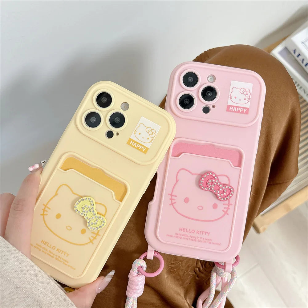 Crossbody Lanyard Hello Kitty Slot Card Bag Phone Case For iPhone