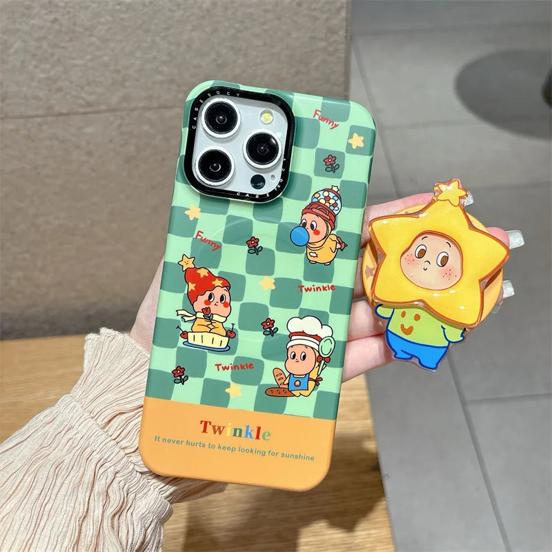 Fashion Green Plaid Pattern Magnetic Phone Case For iPhone