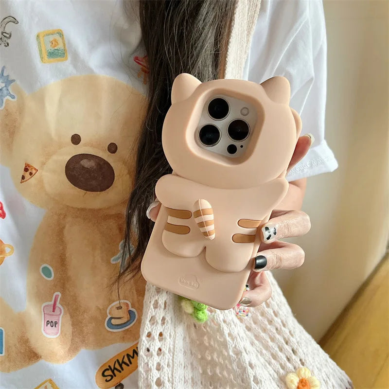 Kawaii 3D Cartoon Hide and Seek Cat Soft Silicone Phone Case For iPhone