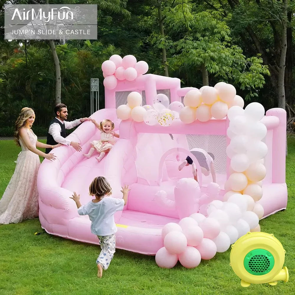 Pink Inflatable Bounce House – Pastel Kids Jumping Castle for Parties & Weddings