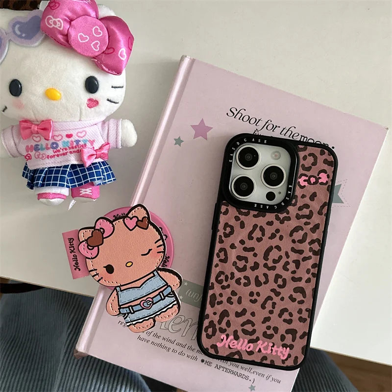 Korean Ins Leopard Print Cute Hellokitty Magnetic Phone Case For iPhone