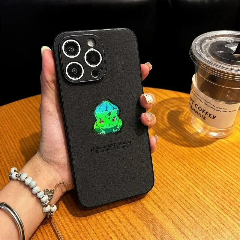 Anime Cartoon Bulbasaur Leather Texture Laser Phone Case For iPhone
