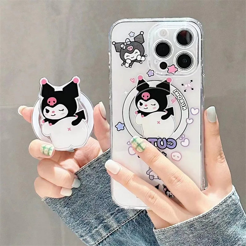 Korean Cartoon Hello Kitty Kuromi Bracket Magnetic Phone Case For iPhone