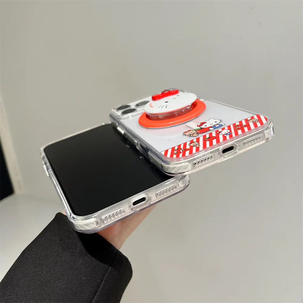 Hello Kitty Magnetic Stand Transparent Magsafe Phone Case For iPhone