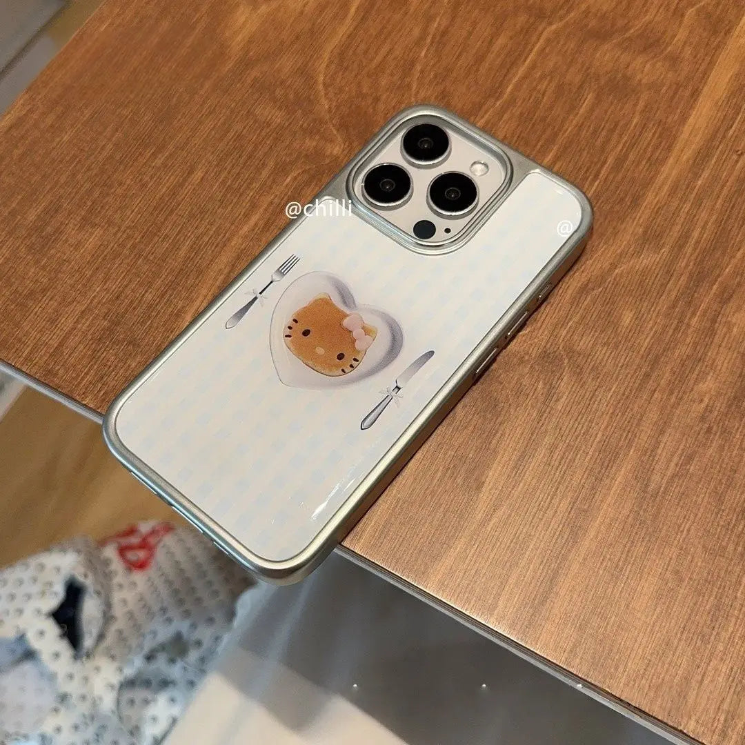 Ins Style Cute Kitty Cat Dessert Resin Casting Silver Frame Phone Case For iPhone
