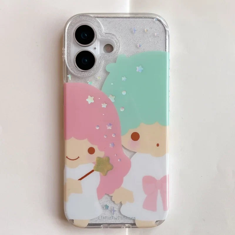 Kawaii Cute Couple Cartoon Star Gemini Sparkling Phone Case For iPhone