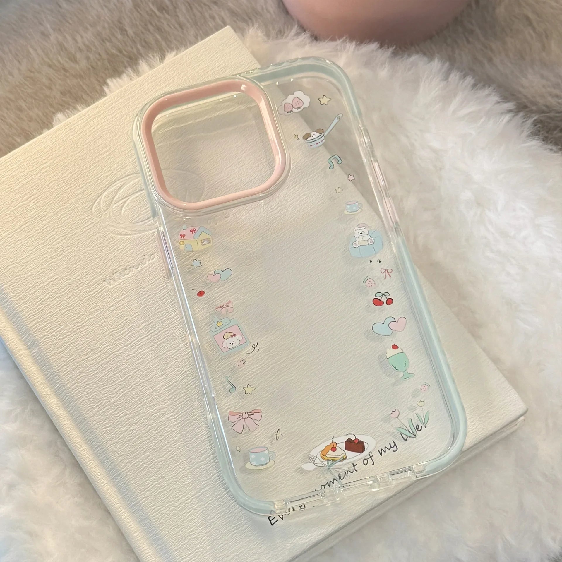 INS Dessert Clear Cartoon Sofa Puppy Bracket With Chain Phone Case For iPhone