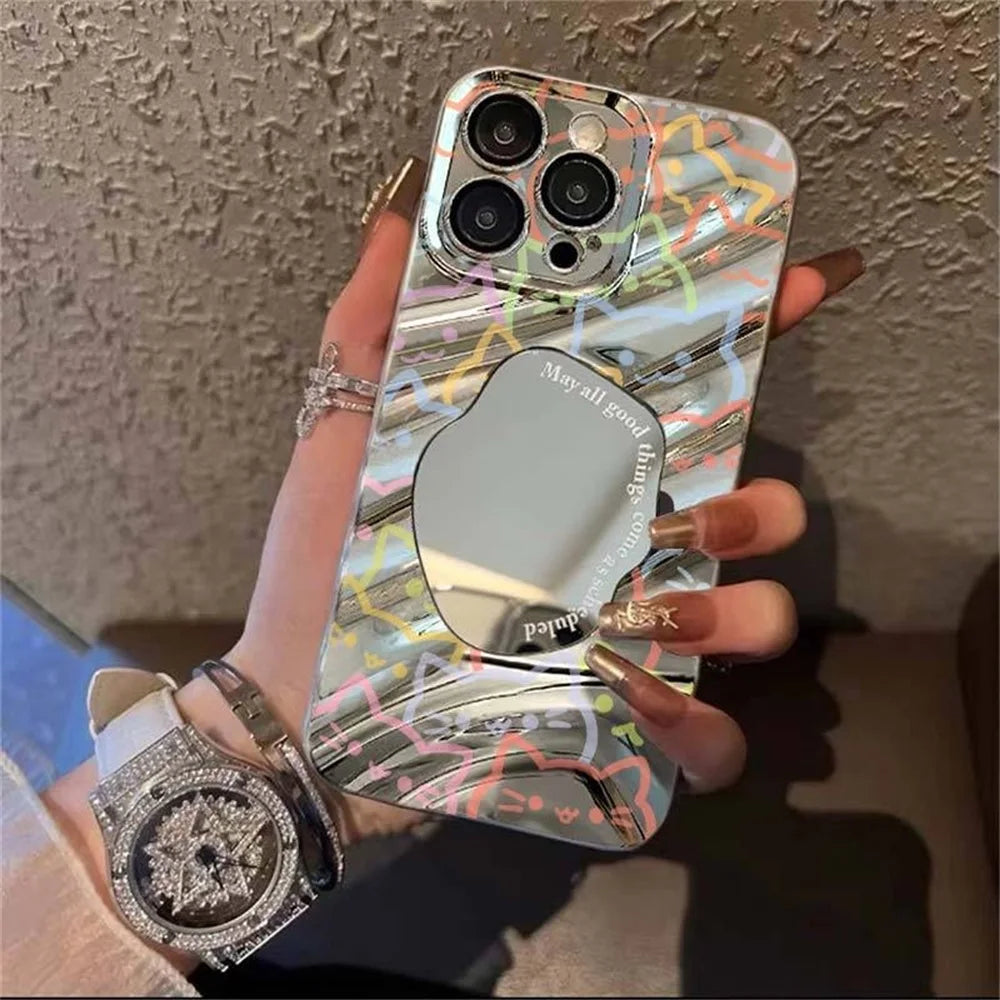 Cute Line Cat Mirror Phone Case