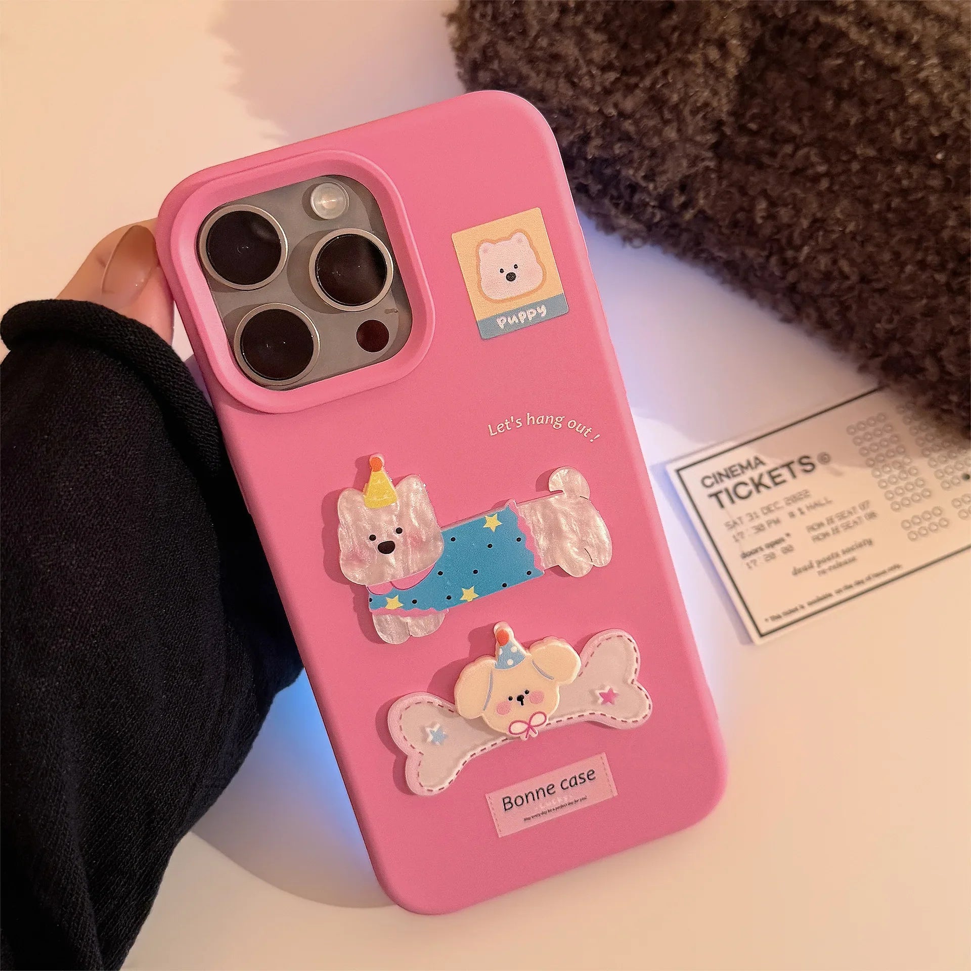 Korean Cute Dog Sticker Pink Bracelet Pendant Phone Case For iPhone