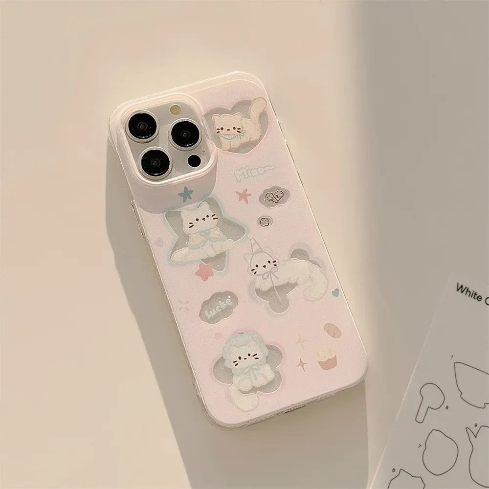 Korean Glitter Cartoon Cute Cats Clear Soft Phone Case For iPhone