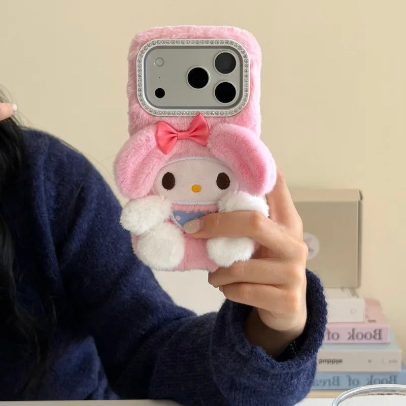 Fashion Cute cartoon Pink Plush Fluffy fur My Melody Phone Case For iPhone
