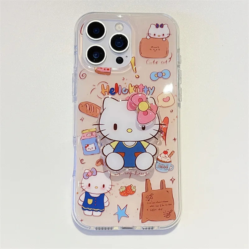 Korean Cute Cartoon Hello Kitty Bowknot Rotate Bracket Phone Case For iPhone