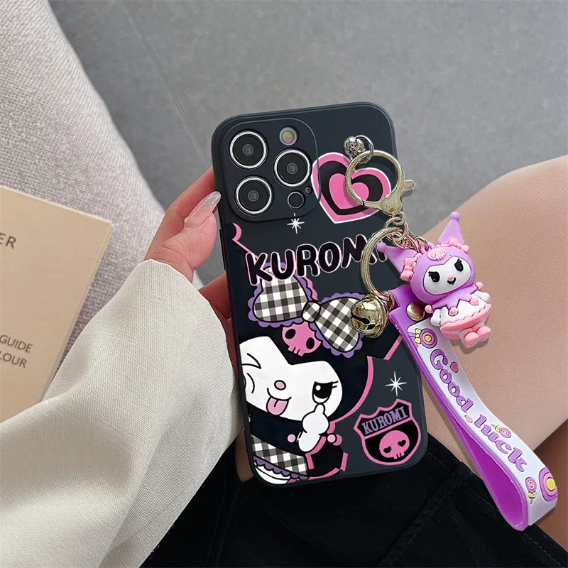 Kuromi Pendant Wrist Strap Phone Case For iPhone