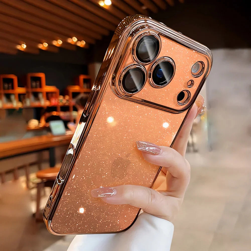 Ultra Thin Slim Plating Transparent Glitter PC Case For iPhone