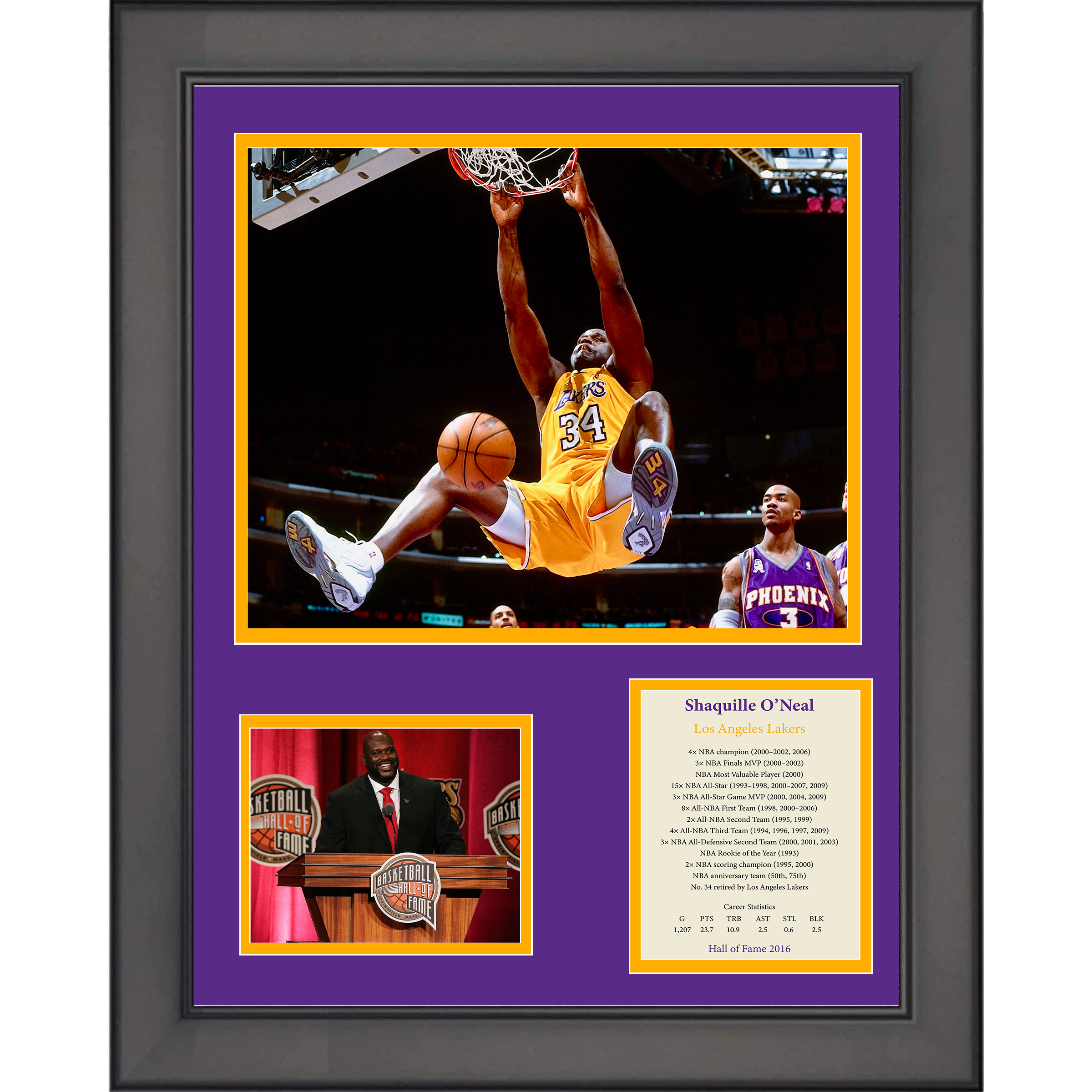 Framed Shaq Shaquille O'Neal Hall of Fame Lakers Basketball 11"x14"Three Photo Collage