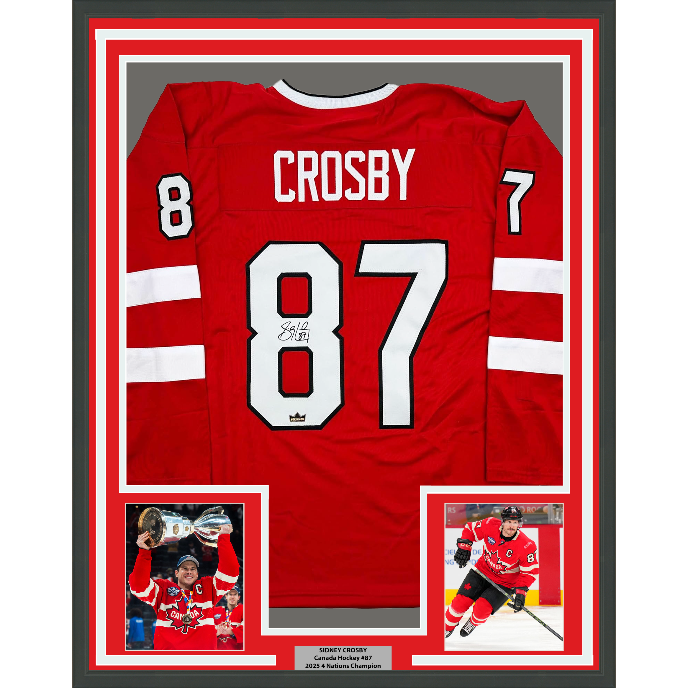 Framed Facsimile Autographed Sidney Crosby 35x39 Canada Red 2025 4 Nations Face-Off Reprint Laser Auto Hockey Jersey