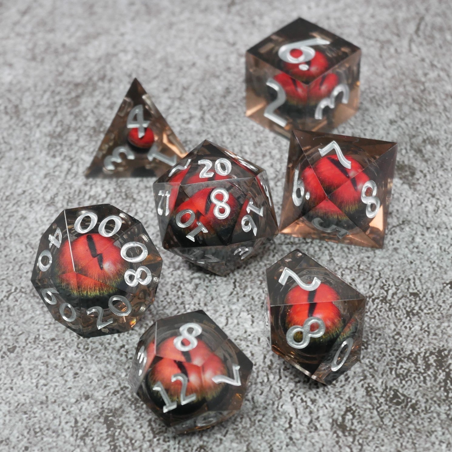 Smaug's Eye | 7 Piece Moving Eye DnD Dice Set | Acrylic RPG Gaming Dice