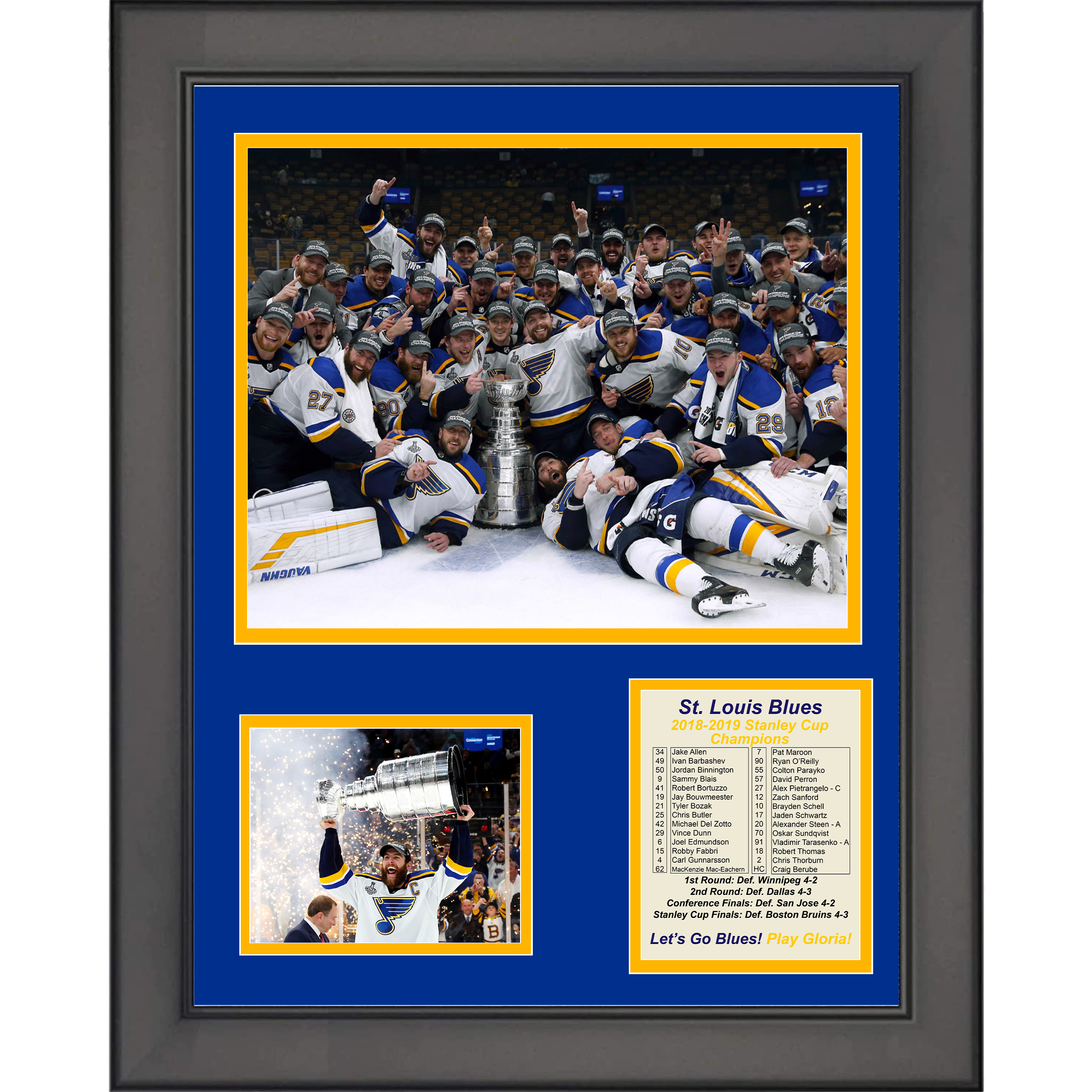 Framed St. Louis Blues 2018-2019 Stanley Cup Champions 11"x14"Three Photo Collage