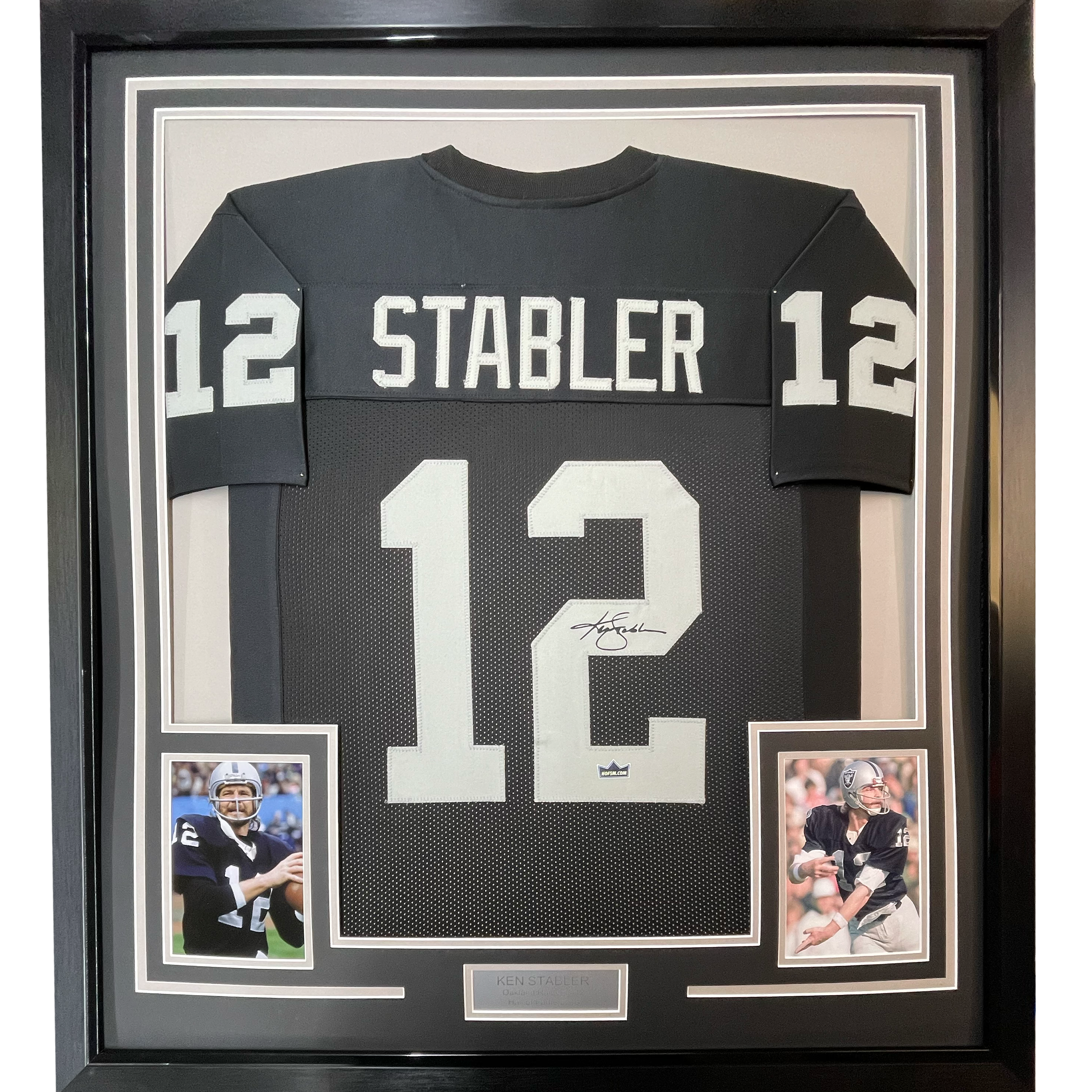 Framed Facsimile Autographed Ken Stabler 35x39 Oakland Las Vegas Black Reprint Laser Auto Football Jersey