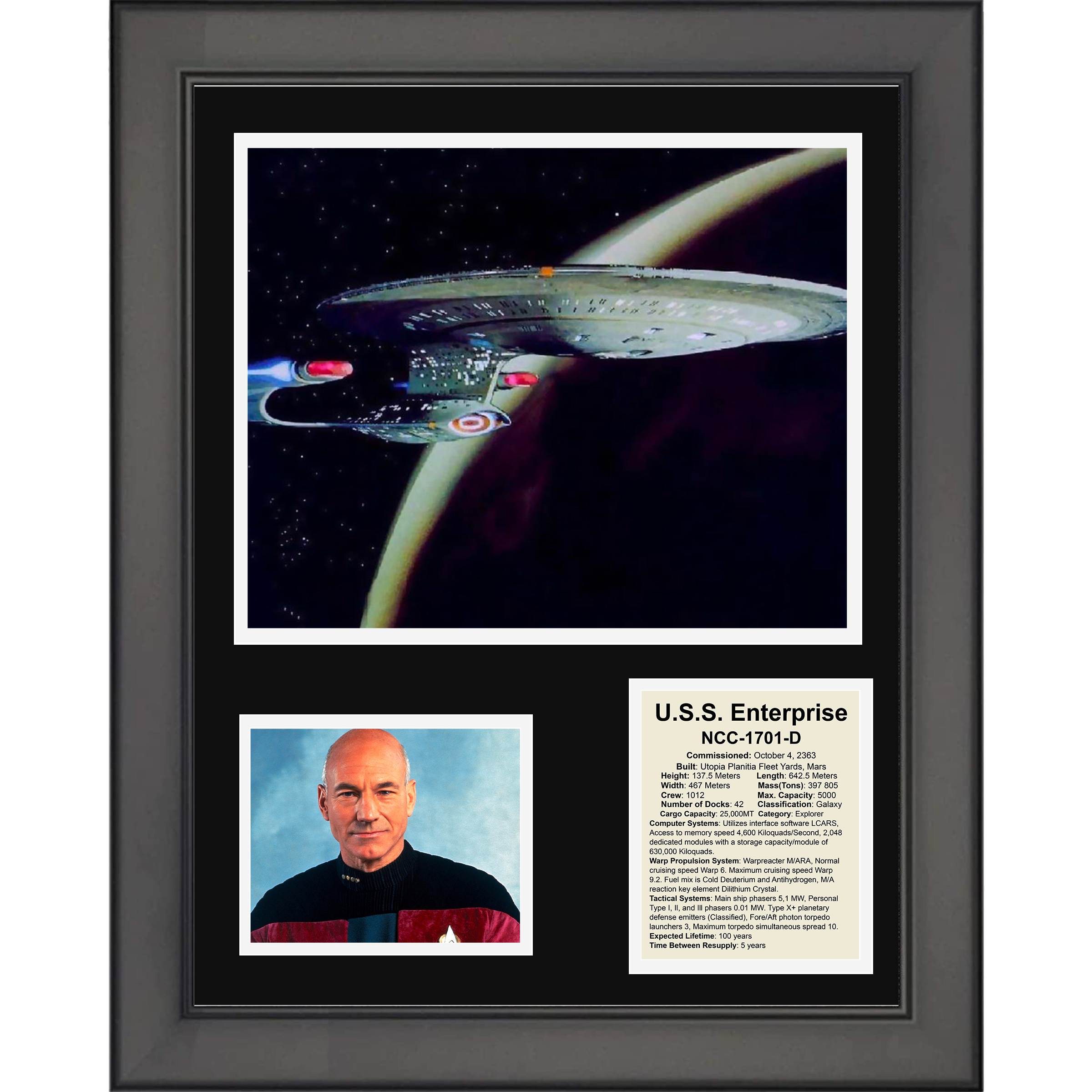 Framed Star Trek Next Generation U.S.S Enterprise TV Series 11"x14"Three Photo Collage