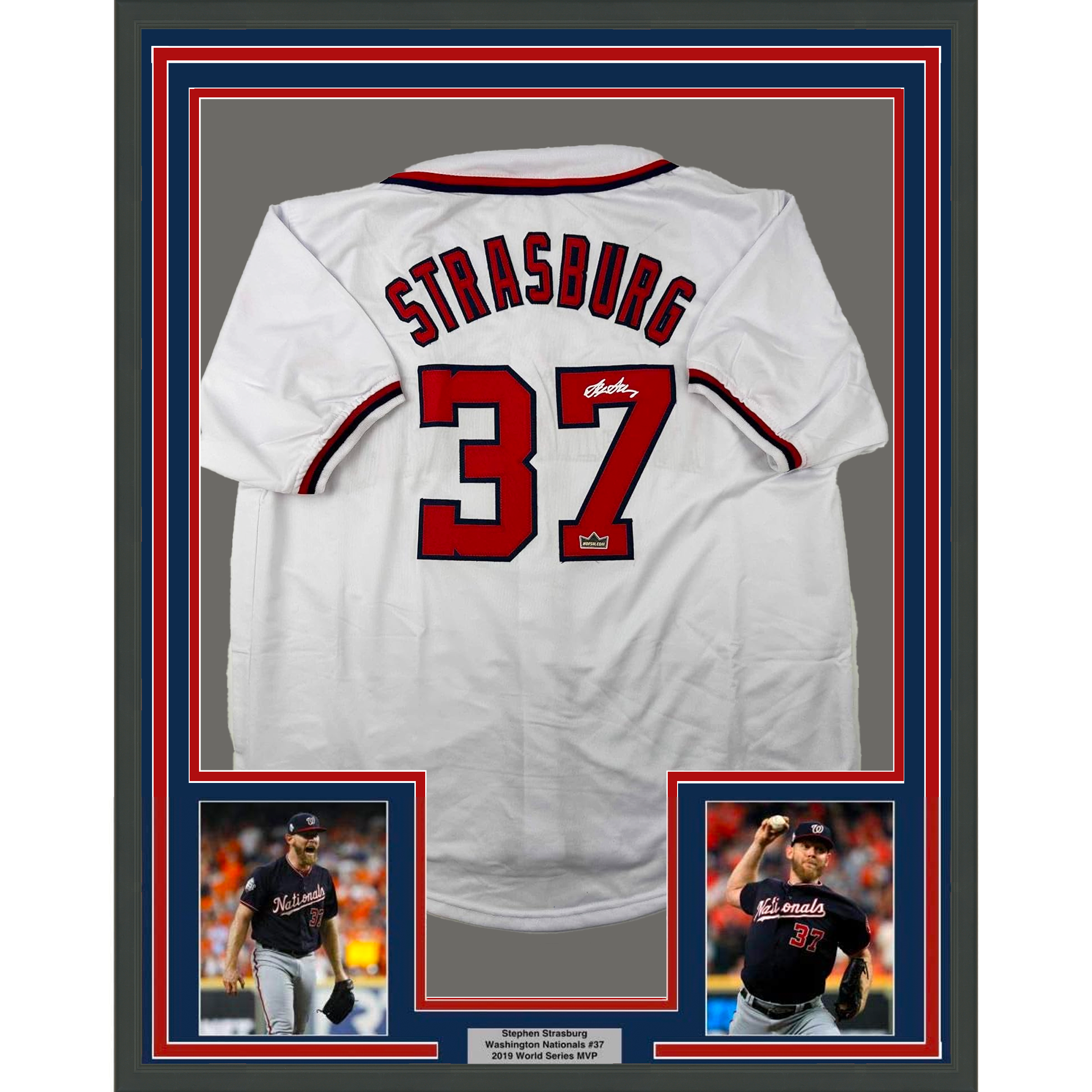 Framed Facsimile Autographed Stephen Strasburg 35x39 Washington White Reprint Laser Auto Baseball Jersey