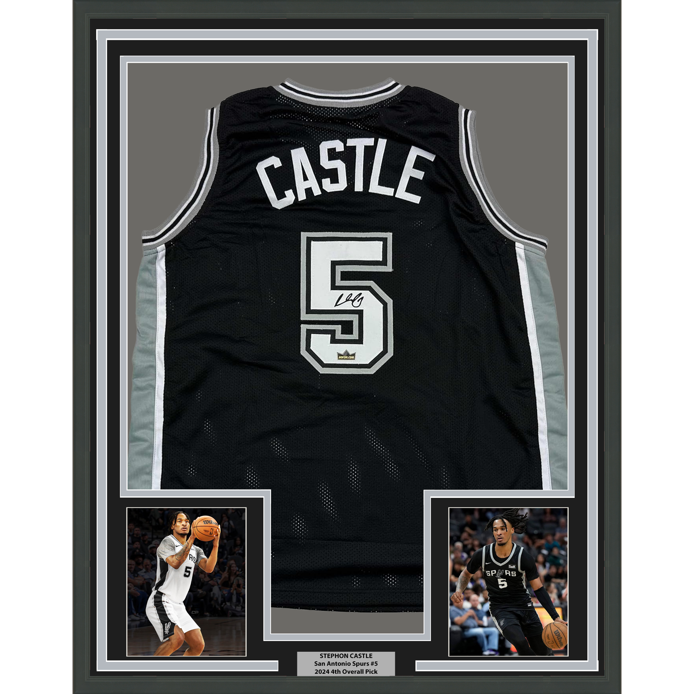 Framed Facsimile Autographed Stephon Castle 35x39 San Antonio Black Reprint Laser Auto Basketball Jersey