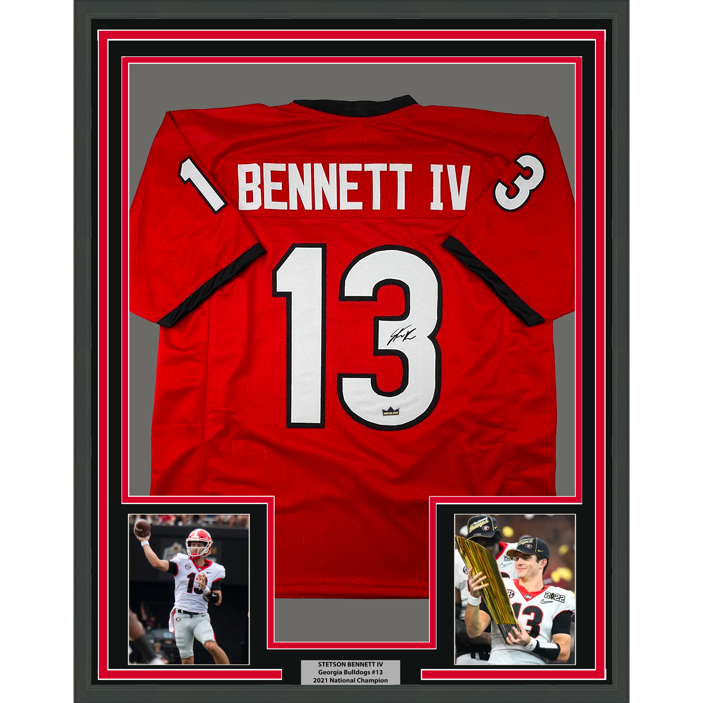 Framed Facsimile Autographed Stetson Bennett IV 35x39 Georgia Red Reprint Laser Auto College Football Jersey
