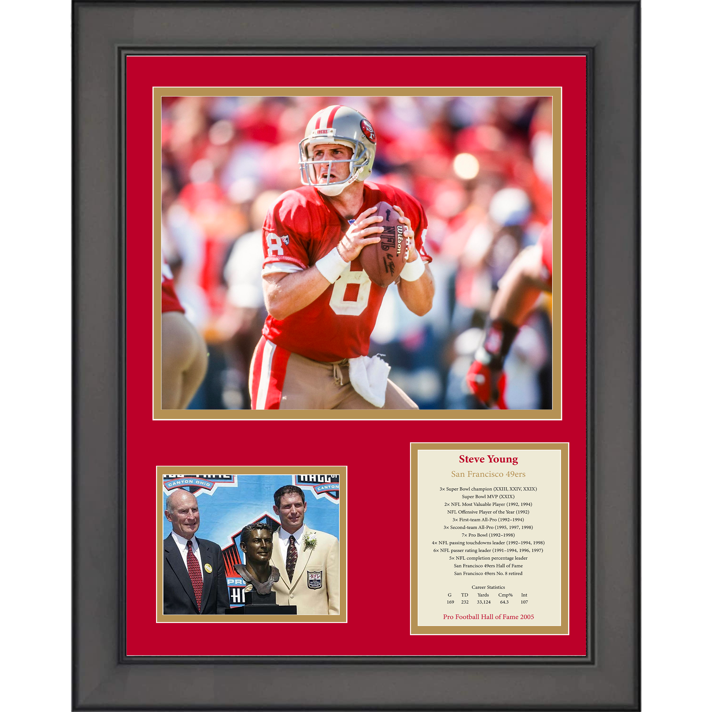 Framed Steve Young Hall of Fame San Francisco 49ers Football 11"x14"Three Photo Collage