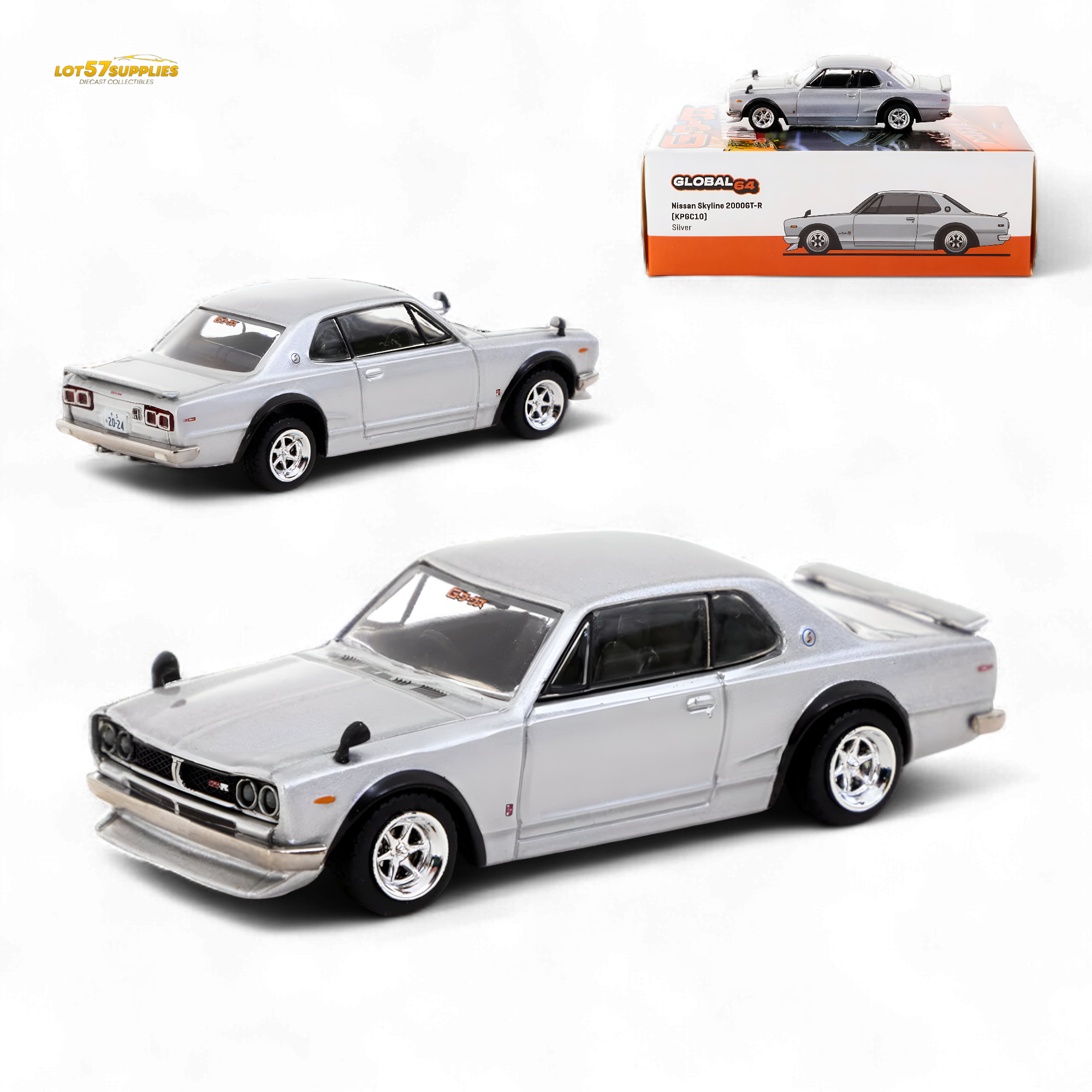 Tarmac Works Global64 Nissan Skyline 2000 GT-R in Silver 1:64