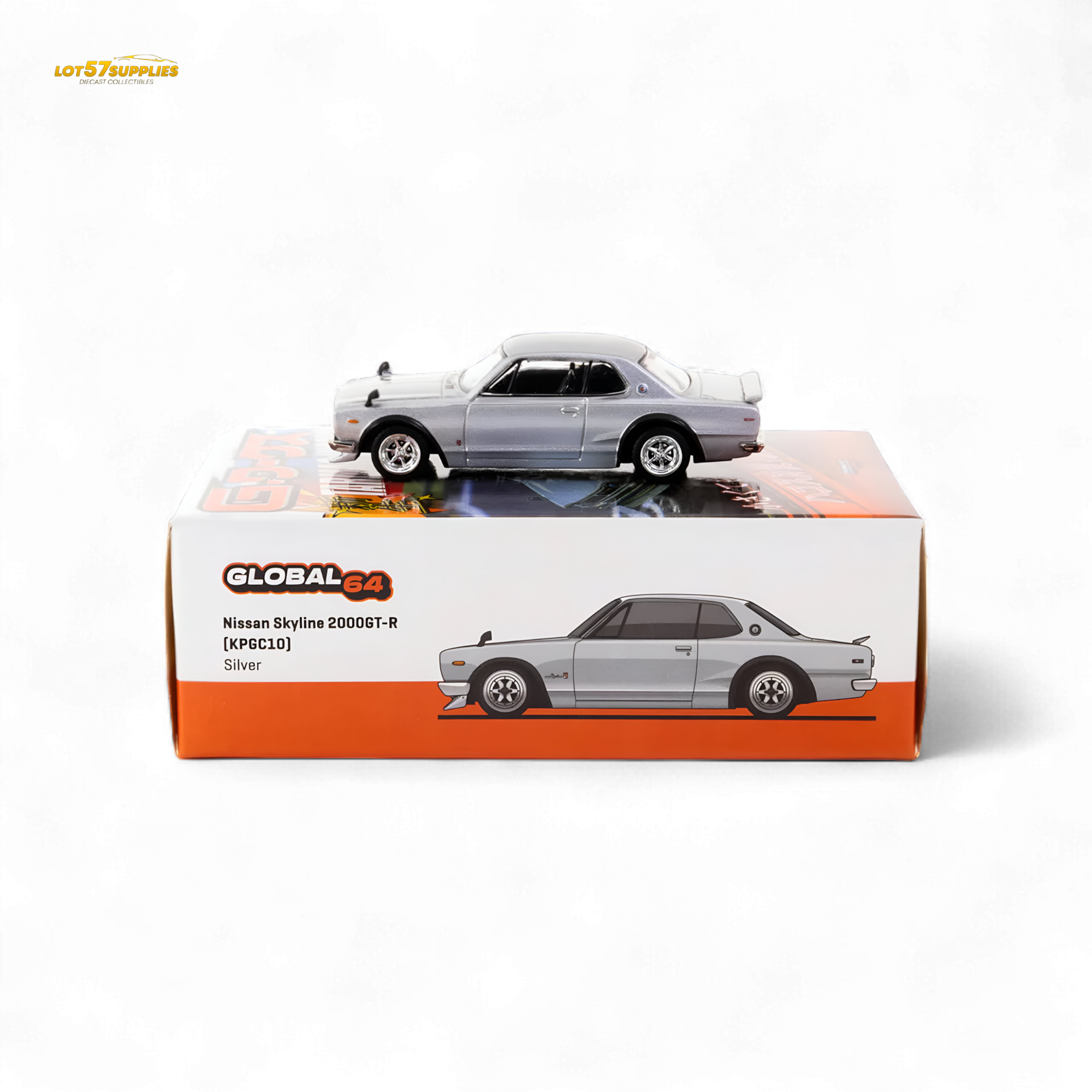 Tarmac Works Global64 Nissan Skyline 2000 GT-R in Silver 1:64