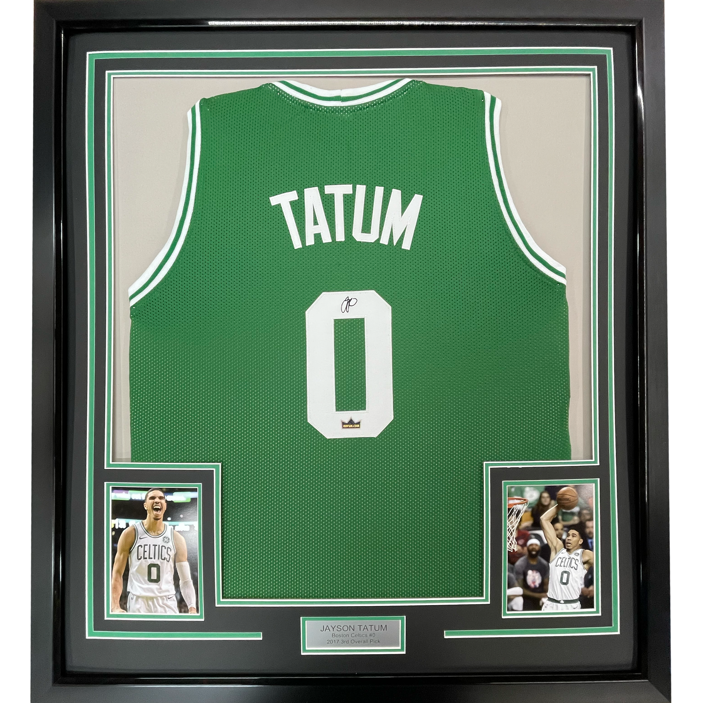 Framed Facsimile Autographed Jayson Tatum 35x39 Boston Green Reprint Laser Auto Basketball Jersey