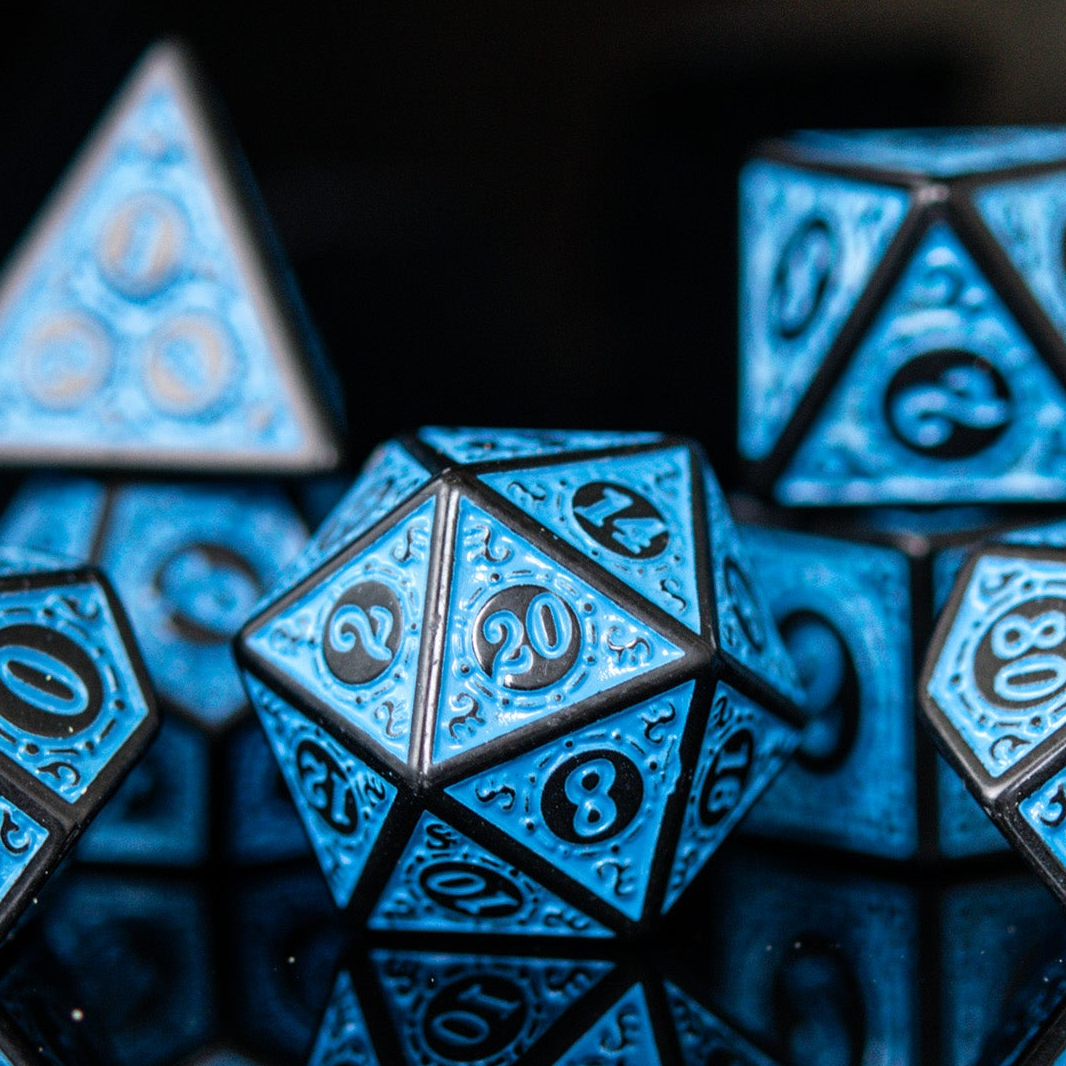 Temple Ruins Blue Acrylic Dice Set